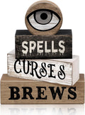 Moucuny 4 Pcs Halloween Table Decor Witchy Wooden Stacked Block Decor, "Spells by Moucuny