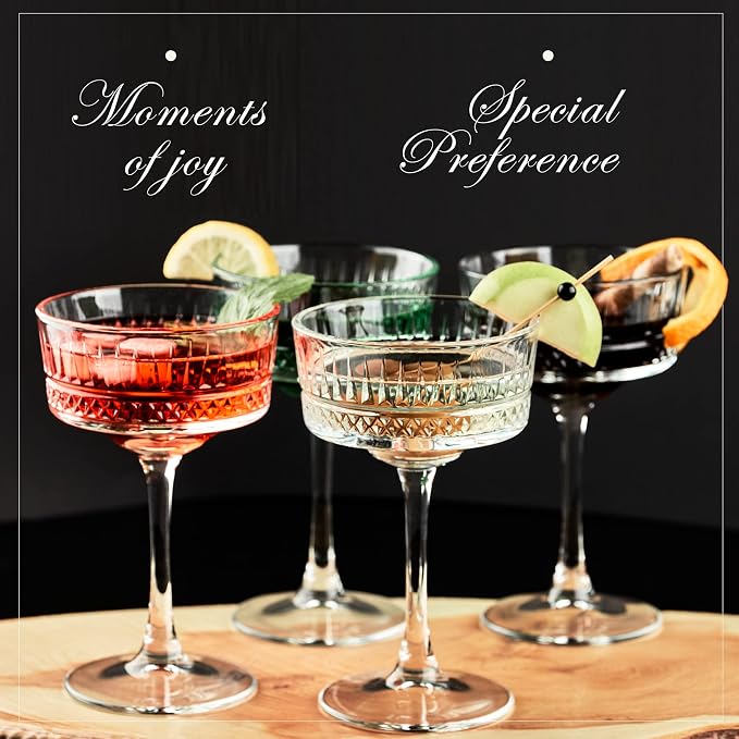 Vintage Coupe Glasses Set of 4, Wine Glasses, Long Stem Glassware - Image 3