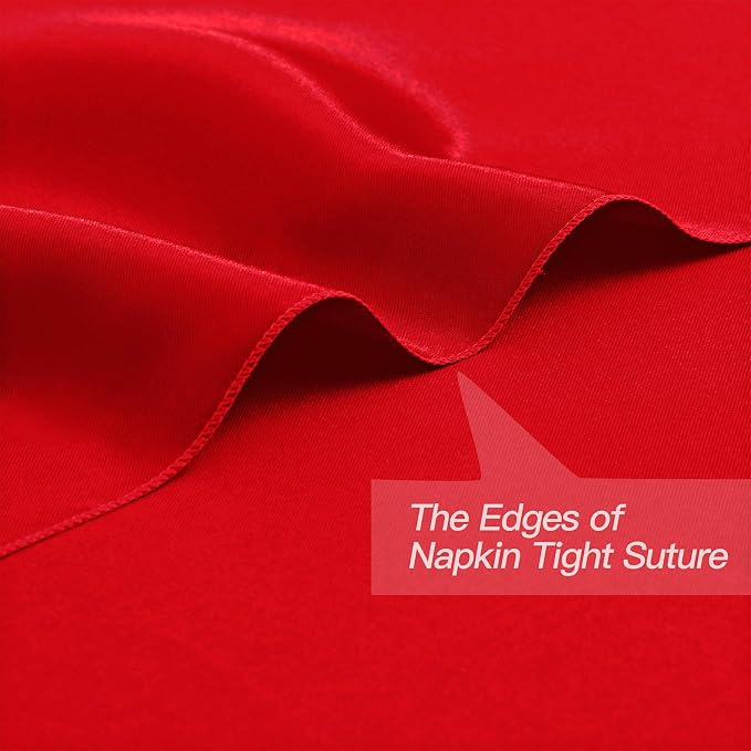 P Pothuiny 12 Pcs Red Satin Napkins 17 x 17 Inch, Satin Cloth Napkins | Square - Image 3