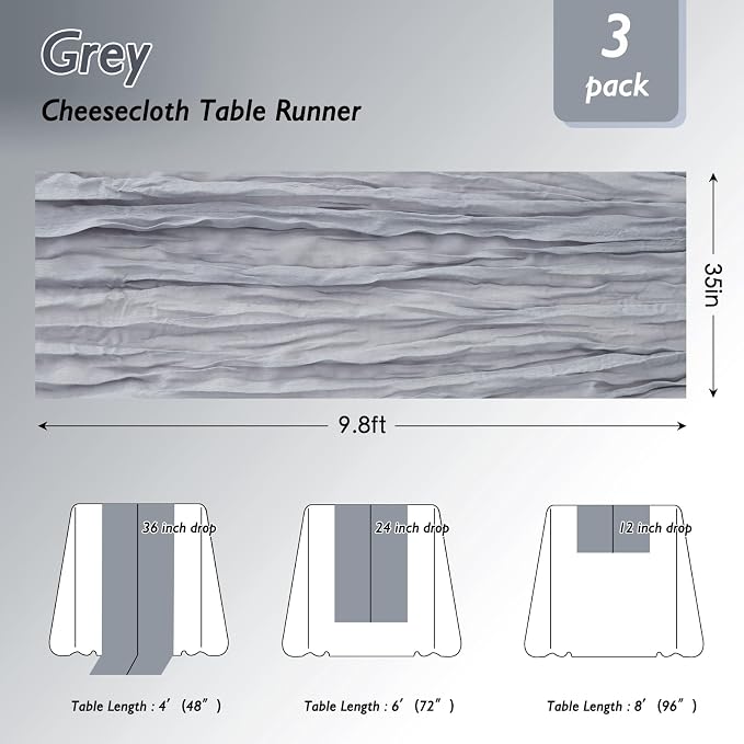 1 Pack Grey Cheesecloth Table Runner 120 Inch Boho Wedding Decor | Cheesecloth - Image 2