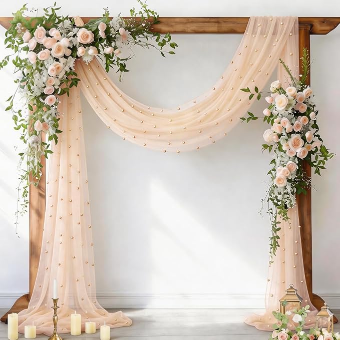 Pearl Table Runner Gauze Sheer 19FT Wedding Draping Fabric Decor | Peach Summer by Socomi