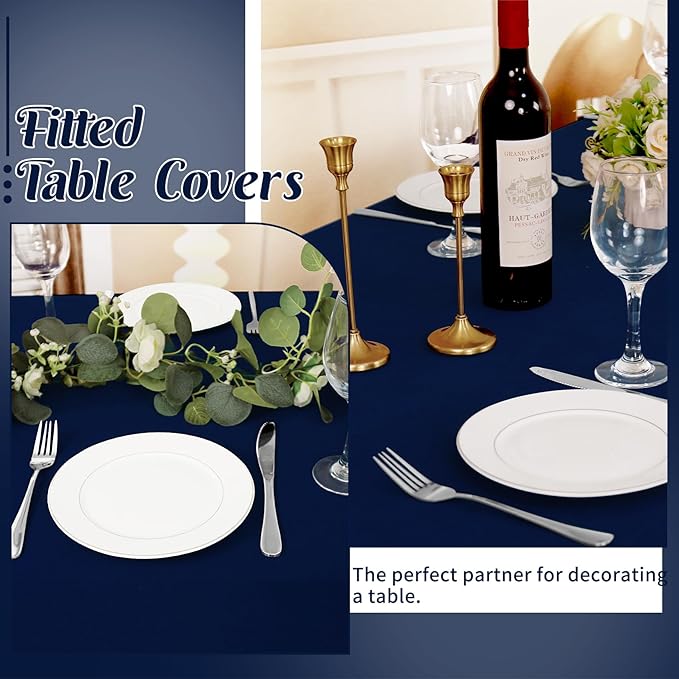 HAISIWLKJ 6 Pack Table Cloth 8ft Navy Blue Tablecloths for Rectangle Folding Table Spandex Fitted Stretch Cover Wrinkle Resistant Washable Protector for Party, Wedding, Banquet, Festival.