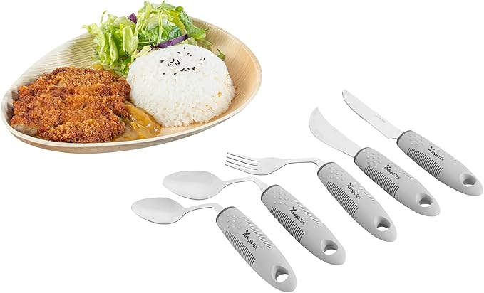 Restaurantware Adaptive Utensils - 1 count Stainless Steel, 9.843 x 5.118 x 1.575 Inches, Ergonomic Eating Aids, Non-Slip Utensil Set for Arthritis, Secure Grip Design, Gray