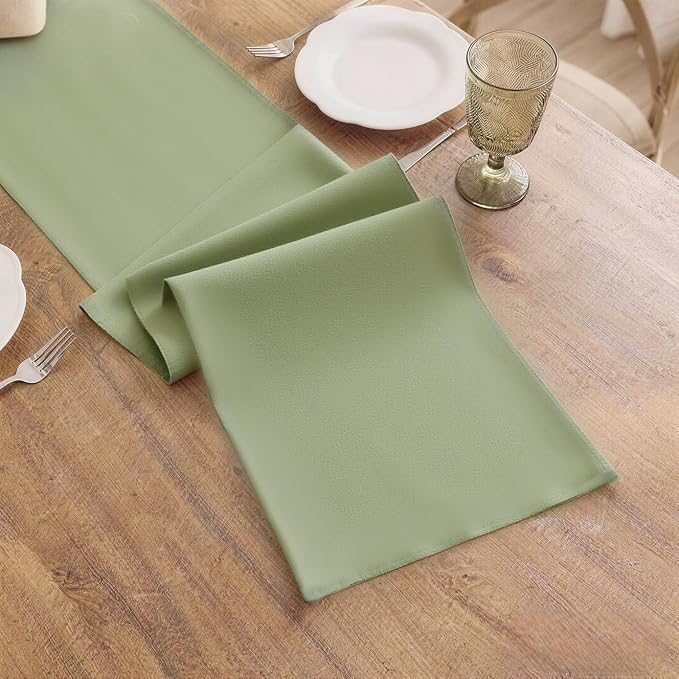 Sage Green Table Runner, Waterproof Washable Runners 72 Inches Long | Reusable - Image 3