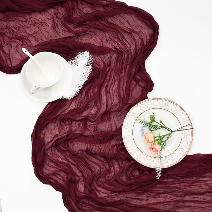 6 Pack Burgundy Cheesecloth Table Runner 35 x 120 Inch | Boho Gauze Cheese - Image 6