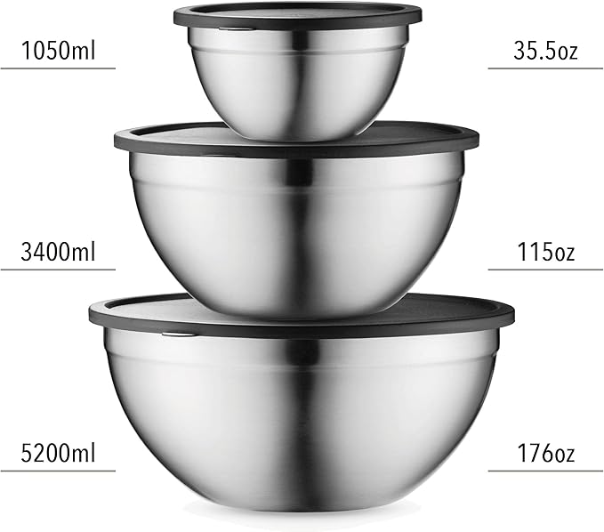 Mixing Bowls with Airtight Lids, Stainless Steel Nesting Bowl Set for Space Saving Storage, Ideal for Cooking, Baking, Prepping & Food Storage