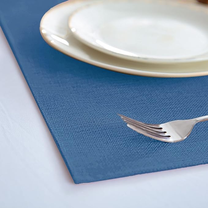 Linen Fabric Placemats Set of 4, Machine Washable, Heat Resistant, Wrinkle Free, Thick Polyester Kitchen Place Mats for Dining Table (Navy Blue)