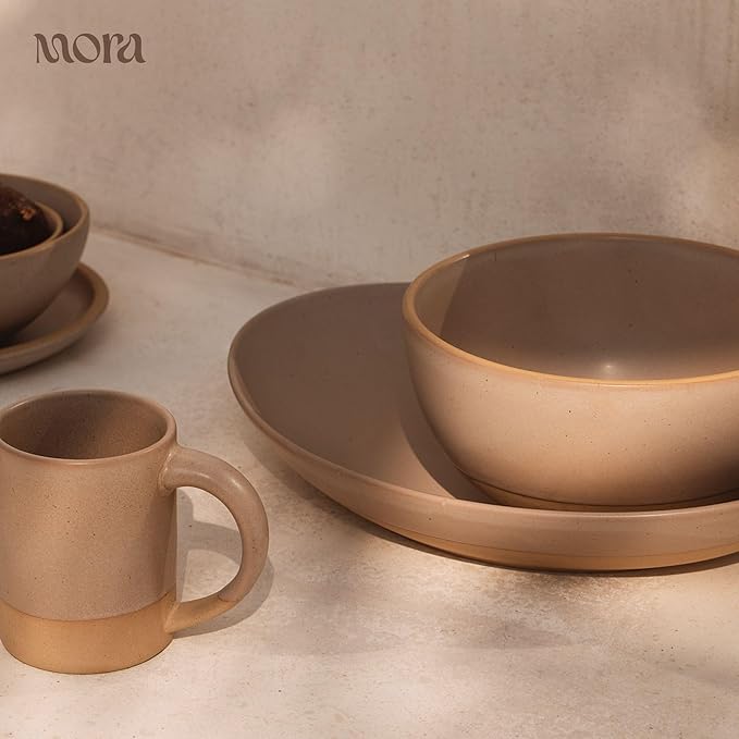 MORA Mega and Giant Serving Dishes Set of 2, 16 inch and 14 inch Ceramic Pottery Oval Platters - Microwave, Oven and Dishwasher Safe - Thyme & Mushroom