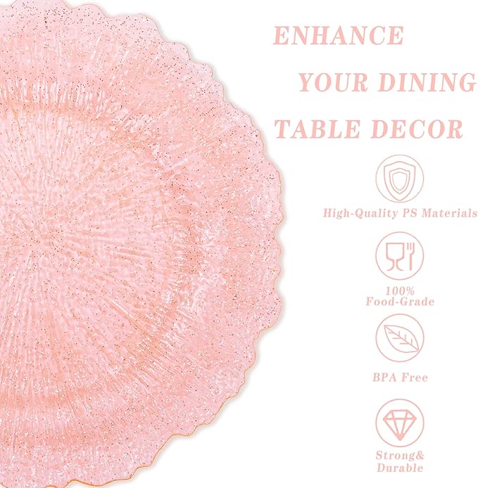 U-QE 60PCS Pink Plates for Party - Pink Valentines Plates Disposable Heavy Duty - Clear Pink Plastic Plates for Valentine's Day Including 30 Plastic Dinner Plates 10" & 30 Plastic Dessert Plates 7"
