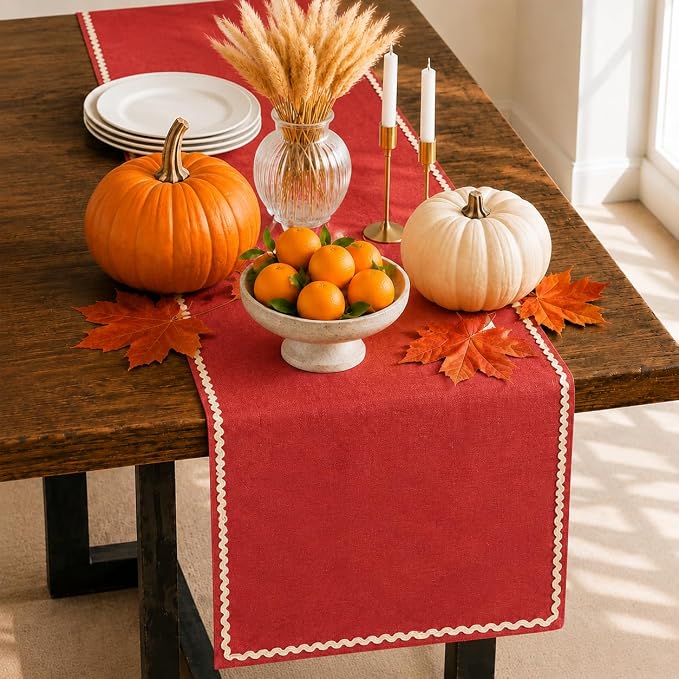 Folkulture Fall Table Runner 90 Inches Long | Burnt Orange Rick Rack | Table by FOLKULTURE