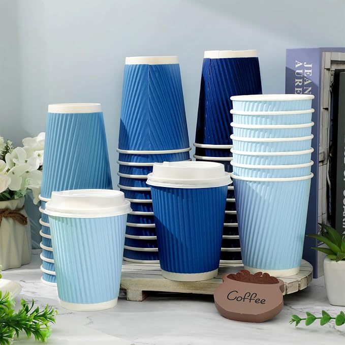 Whaline 100 Pcs Summer Dusty Blue Disposable Coffee Cups - Image 4