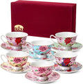 BTaT- Floral Tea Cups and Saucers, 8 oz, Fine Porcelain Teacup Set by BrewToATea