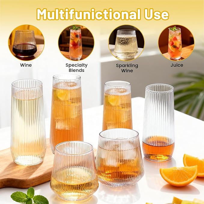 24 Pack Disposable Ribbed Origami Ripple Plastic Champagne Glasses Set | 9OZ - Image 4