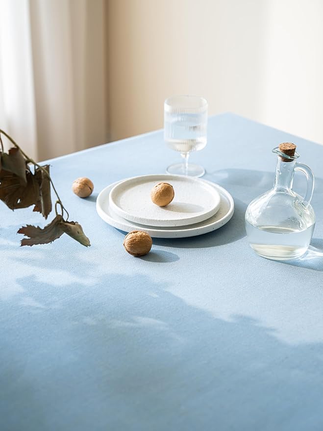 Blue Linen Table Cloths for Rectangle Tables Farmhouse Neutral Tablecloth Rectangular Kitchen Decoration Dining Table Cover Washable 60x132