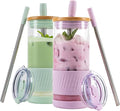 Pandaloo® Glass Cups With Lids and Straws -20 Fl Oz- Perfect Size Iced Coffee by Pandaloo