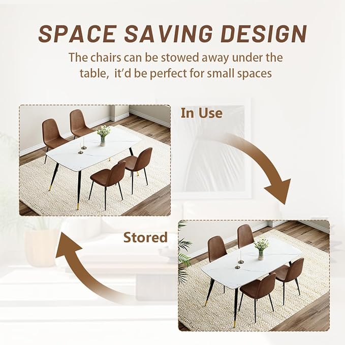 Table and Chairs Set of 4, Dining Room Table Set for 4, Sintered Stone Kitchen Table Top and Modern Chairs Set of 4 for Kitchen Dining Room