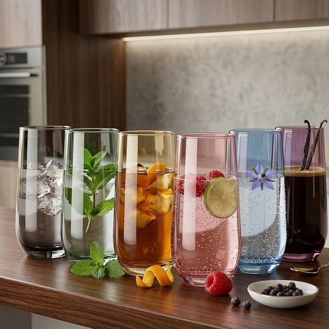 Amber Drinking Glasses Set of 6 | Translucent Yellow Glassware | 16 oz Amber - Image 8