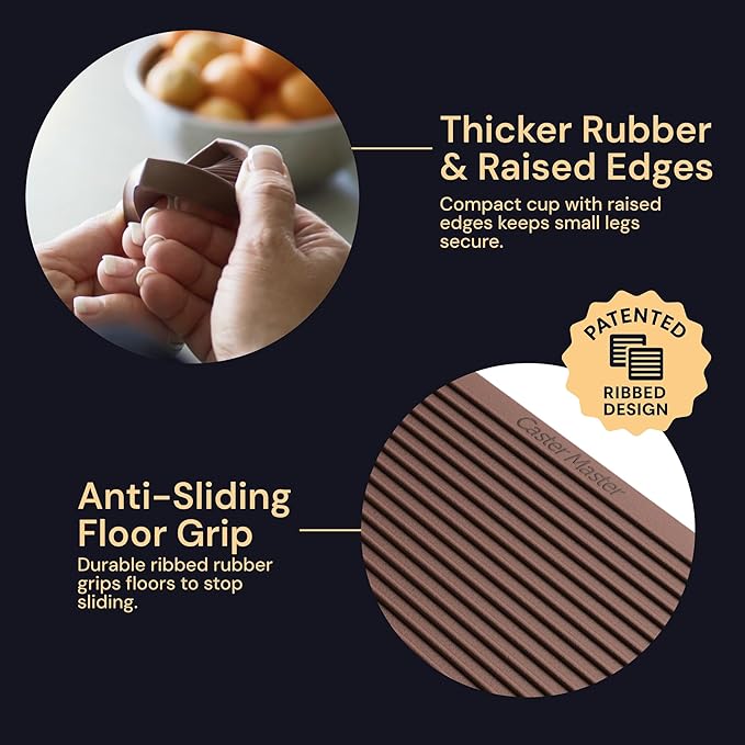 CasterMaster Non-Slip Rubber Furniture Pads - 3 in x 3 in Set of 4 Brown - Floor Protectors for Hardwood Floors & Chairs - Grippers & Rubber Feet for Furniture