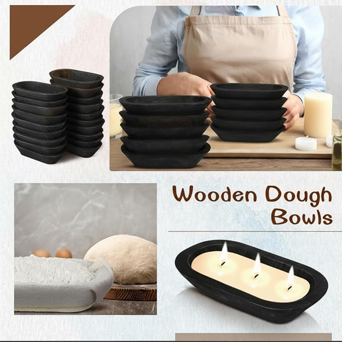 Nuogo 20 Pcs Wooden Dough Bowls Bulk 8.6 Inch Rustic Vintage Hand Carved Wood Dough Bowls Dining for DIY Home Crafts Making Farmhouse Fruits Supplies(Black)