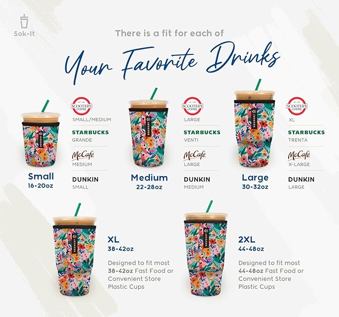 Sok It JavaSok Iced Coffee & Cold Soda Insulated Neoprene Cup Sleeve (Get Movin', Small: 16-20oz)