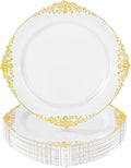 25 Pack 7.5 Inch golden Rim Plastic Plates, Heavy Duty Disposable White Dessert by Unknown