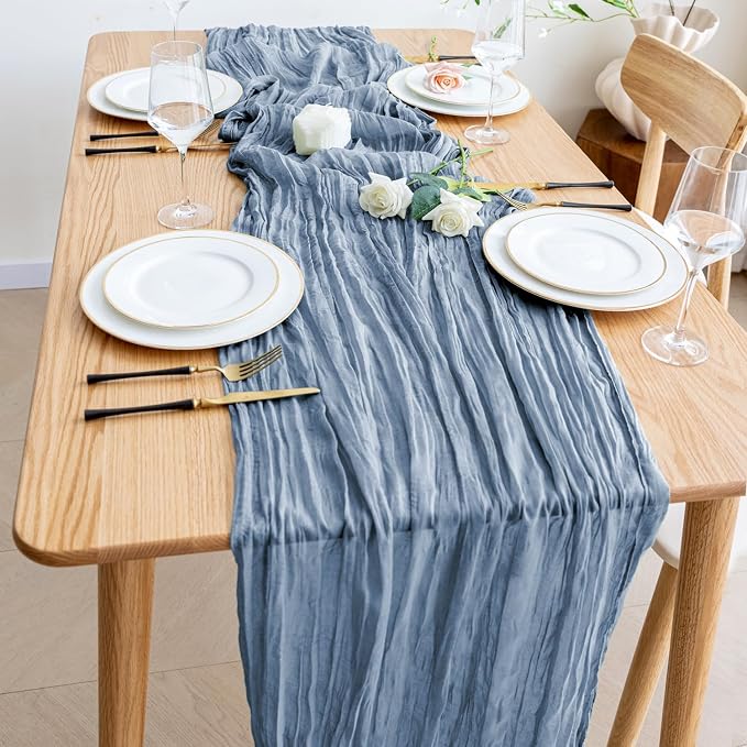 Cheesecloth Table Runner Dusty Blue 10FT Boho Gauze, 3 Pack | 120 Inch Cheese - Image 6