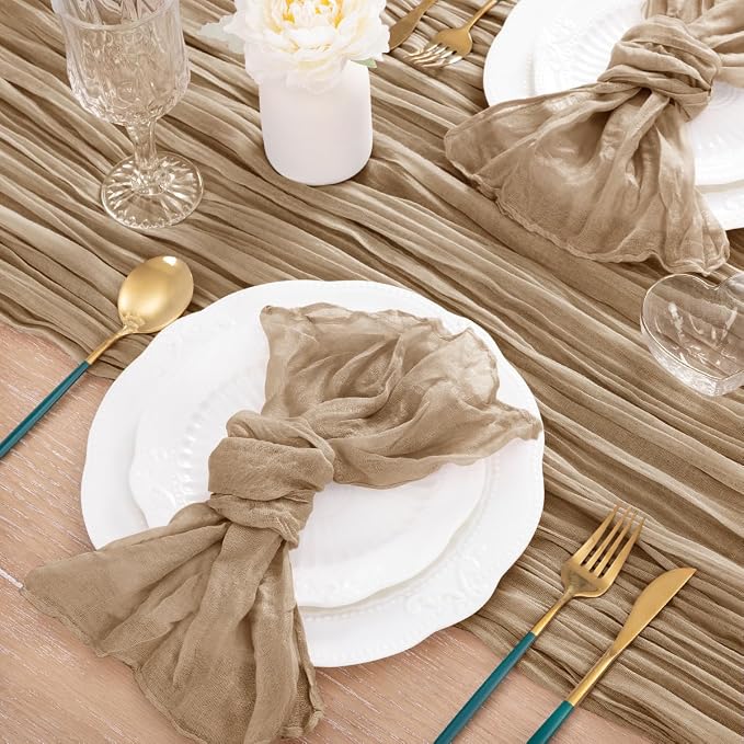 8 Pack Nude Cheesecloth Table Runner 10ft Boho Gauze Taupe Home Decor | - Image 6