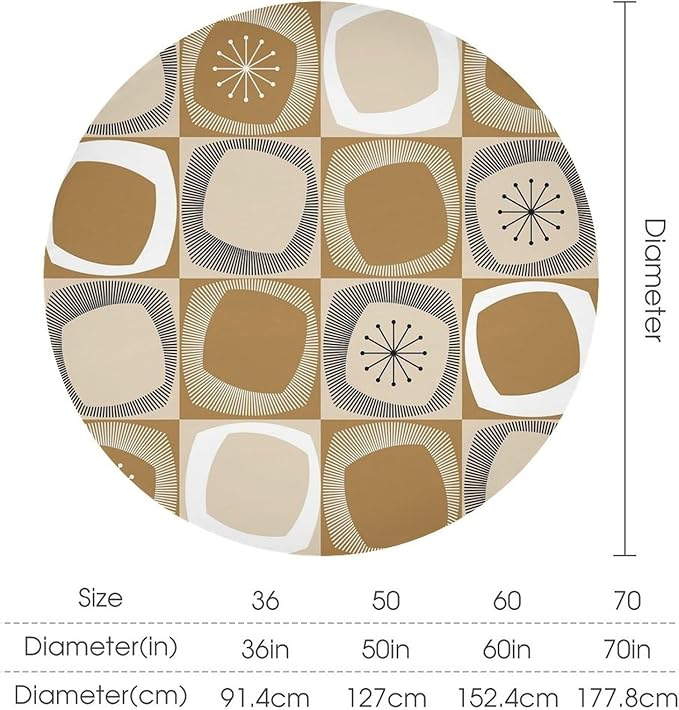 Mid Century Round Tablecloth, Retro Geometric Colorful Squares Abstract Boho Vintage 50s 60s Tablecloth for Home Party Dining Room Kitchen Decor 60Inch(152cm)