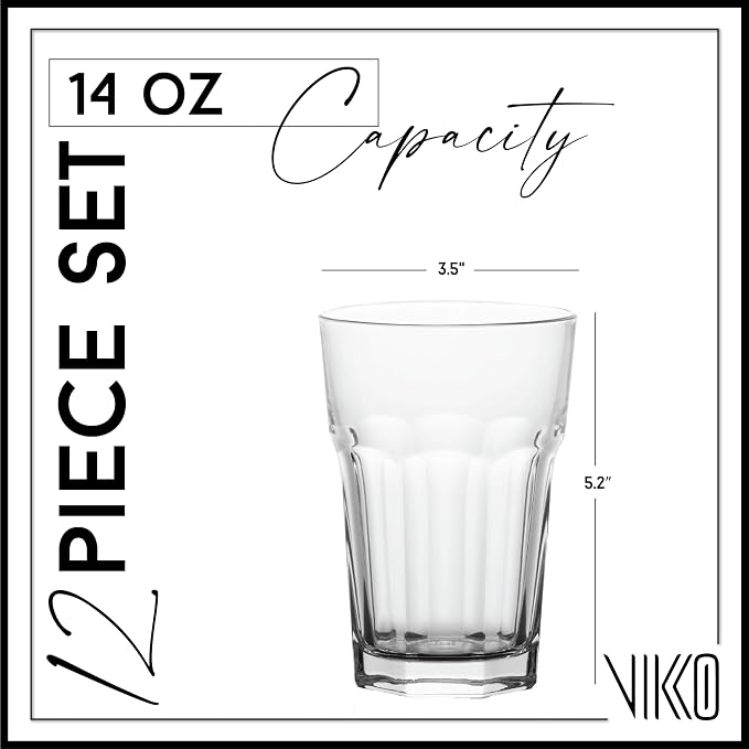 Vikko Large Drinking Glasses, 14 Ounce Glass Cups, Durable Glasses Drinking Set - Image 2
