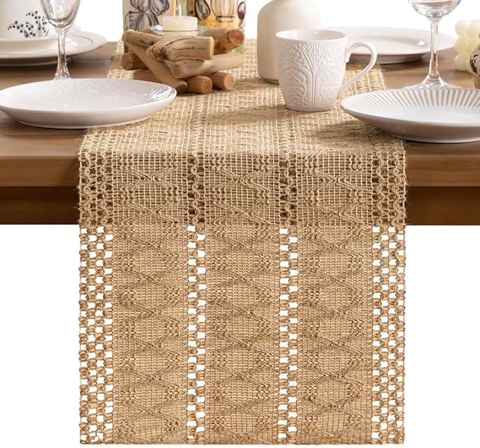 MLMW Boho Table Runner 36 inches Small Coffee Table Runner Rustic Burlap - Image 6
