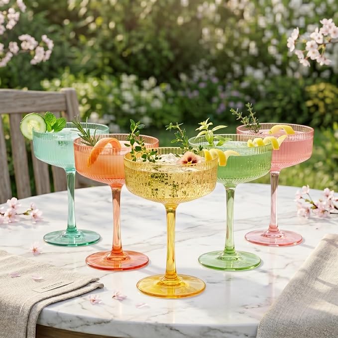 Khen Acrylic Ribbed Vintage Art Deco Martini Glasses - Image 7