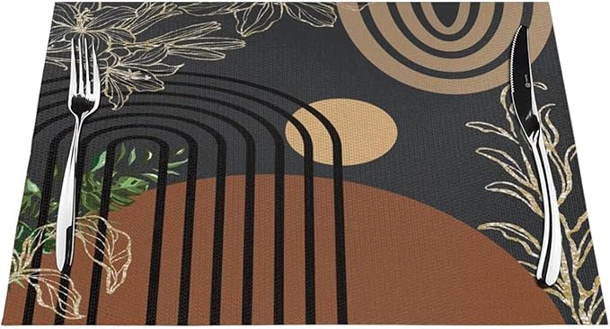Abstract Black Mid Century Placemats Minimalist Aesthetic Modern Contemporary Artistic Washable Place Mats 12x18Inch for Dining Kitchen Farmhouse Decor 4 PCS