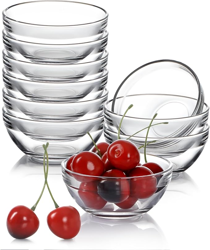 Mini Glass Bowls, 3.5in 4oz Small Prep Bowl, 10 pcs Stackable Pinch Bowls for Dipping Spices Sauce