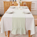 Pile Green White Plaid Gingham Ruffle Table Runner 90 inches Long 100% Washed by KMASANIJI