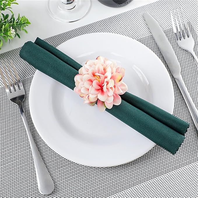 Floral Napkin Rings Set of 6,Rustic Rose Napkin Rings Flower Dinner Napkin Holder for Table Decoration (34#Pink)