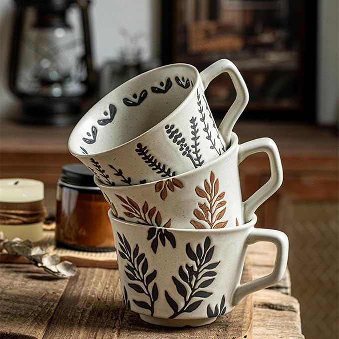 12 oz Vintage Ceramic Coffee Mug Set of 4 - Image 8