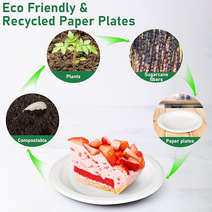 Small Plates Disposable, 6 Inch Paper Plates Bulk Heavy Duty, Compostable, White, 500 Count