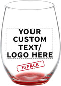 DISCOUNT PROMOS 10 ARC Stemless Wine Glasses Set, 21 oz. - Customizable Text, Logo - Chardonnay, Cabernet, Merlot, Sauvignon - Red
