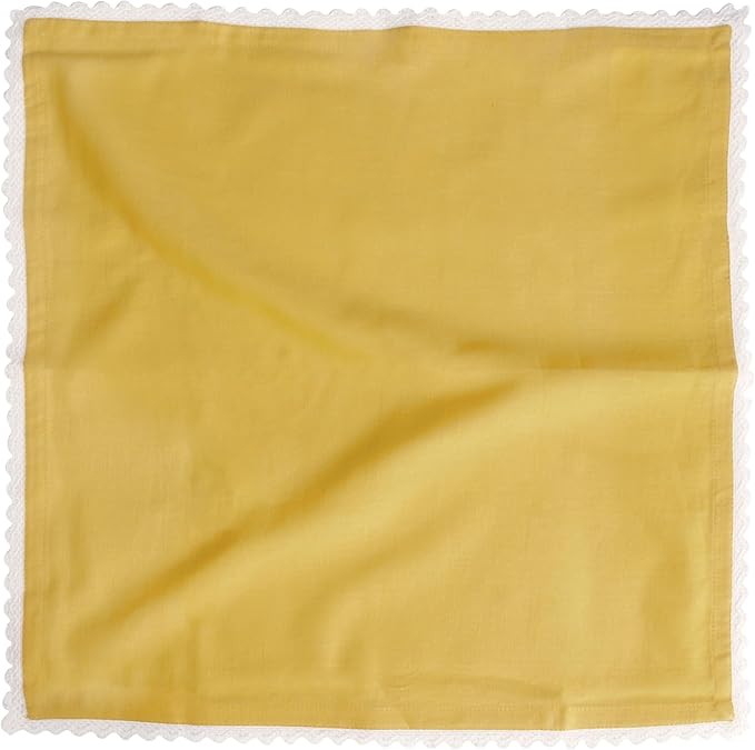 FINGERCRAFT Dinner Cloth Napkin Cotton Linen Blend 12 Pack Mitered Corners with Elegant Lace for Everyday Use Napkins are Pre Shrunk and Good Absorbency 20in x 20in, Gold