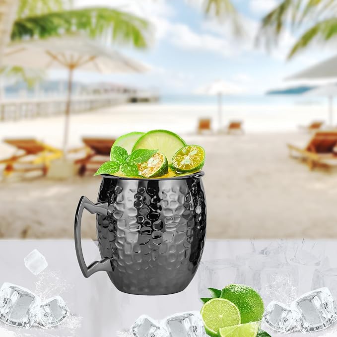 Amrules Moscow Mule Mugs, 16 OZ Black Hammered Mule Cup - Image 2