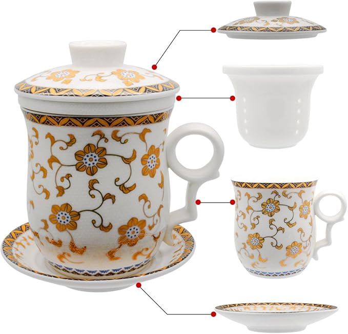 Porcelain Tea Cup with Infuser Lid and Saucer Sets by Unknown