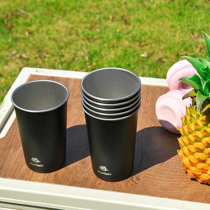 4 Pack Stainless Steel Cups 16oz -Black Stackable Metal Drinking Glasses - Image 6