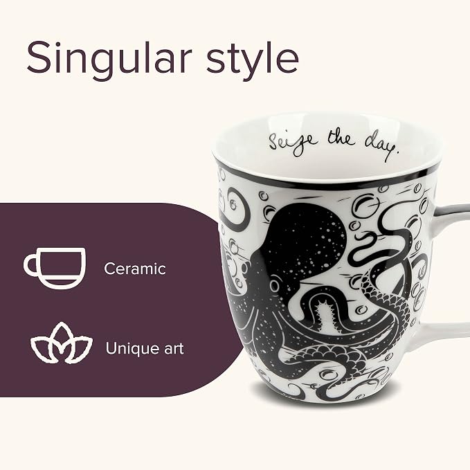 Karma Gifts 14 oz Black and White Boho Mug Octopus - Image 3