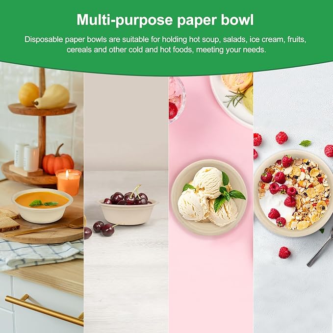 Paper Bowls 10 oz, 200 Pack Disposable Small Paper Bowls for Snacks, Salads, Hot Food, Eco-Friendly Recycled Biodegradable Compostable Bowl, Natural Brown