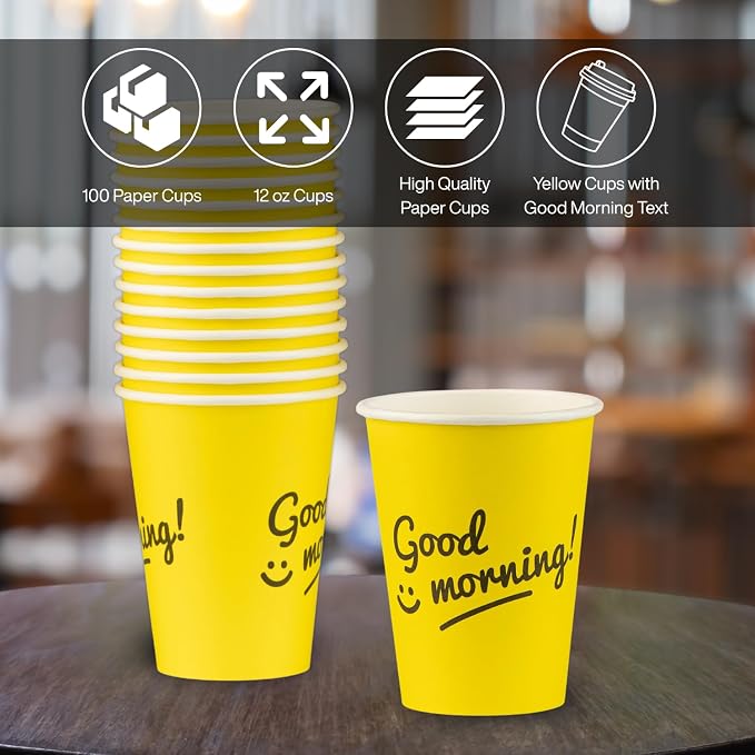 Disposable Coffee Cups, To Go Paper Hot Cups, Good Morning Design - Image 3