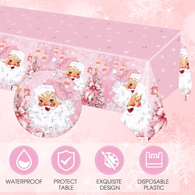 41Pcs Pink Christmas Party Decorations Christmas Tree Santa Claus Snowflake - Image 5