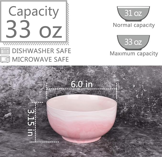 Marbling Ceramic Soup Bowl Set of 4, 33 Oz, Dishwasher and Microwave Safe - Image 2