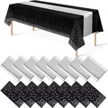 16Pack Disposable Plastic Tablecloths and Satin Table Runner Set Black and by MASHAN