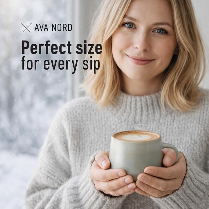 Ava Nord Small Stoneware Ceramic Coffee Mugs Set of 4 | 6 oz | Sage Ash | - Image 4