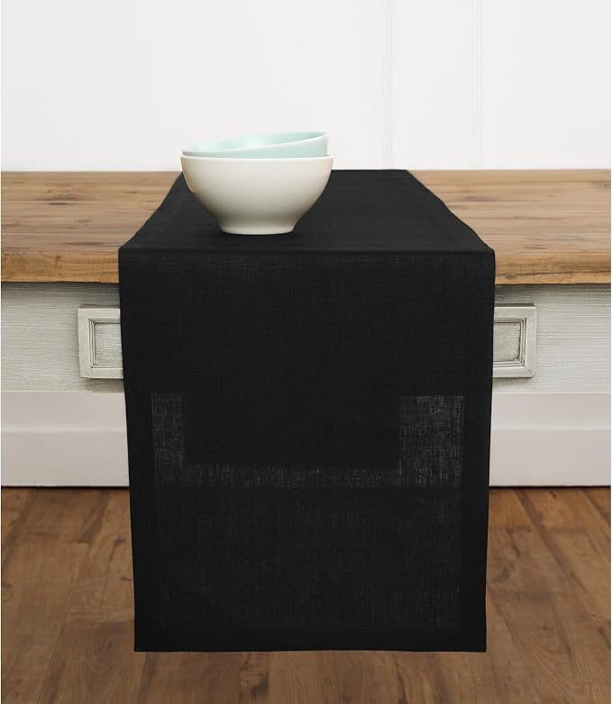 Solino Home 100% Pure Linen Table Runner Black, Fete 14 x 156 Inch Long | Table by SolinoHome